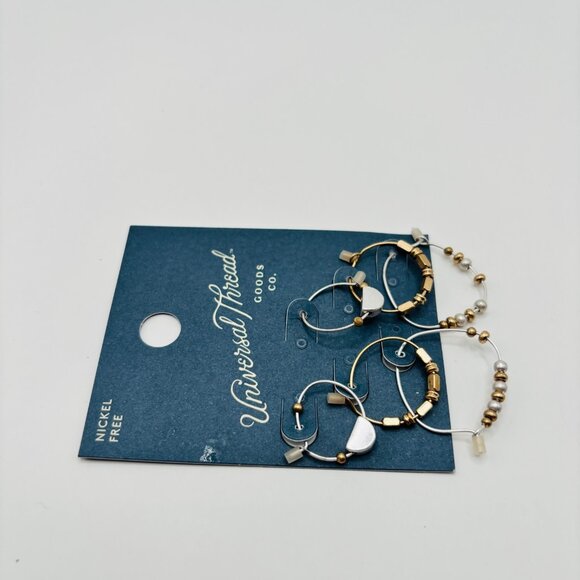 Universal Thread Nickel Free Mixed Metal Gold Silver Hoop Earring Set 3 Pair NWT - Picture 2 of 3